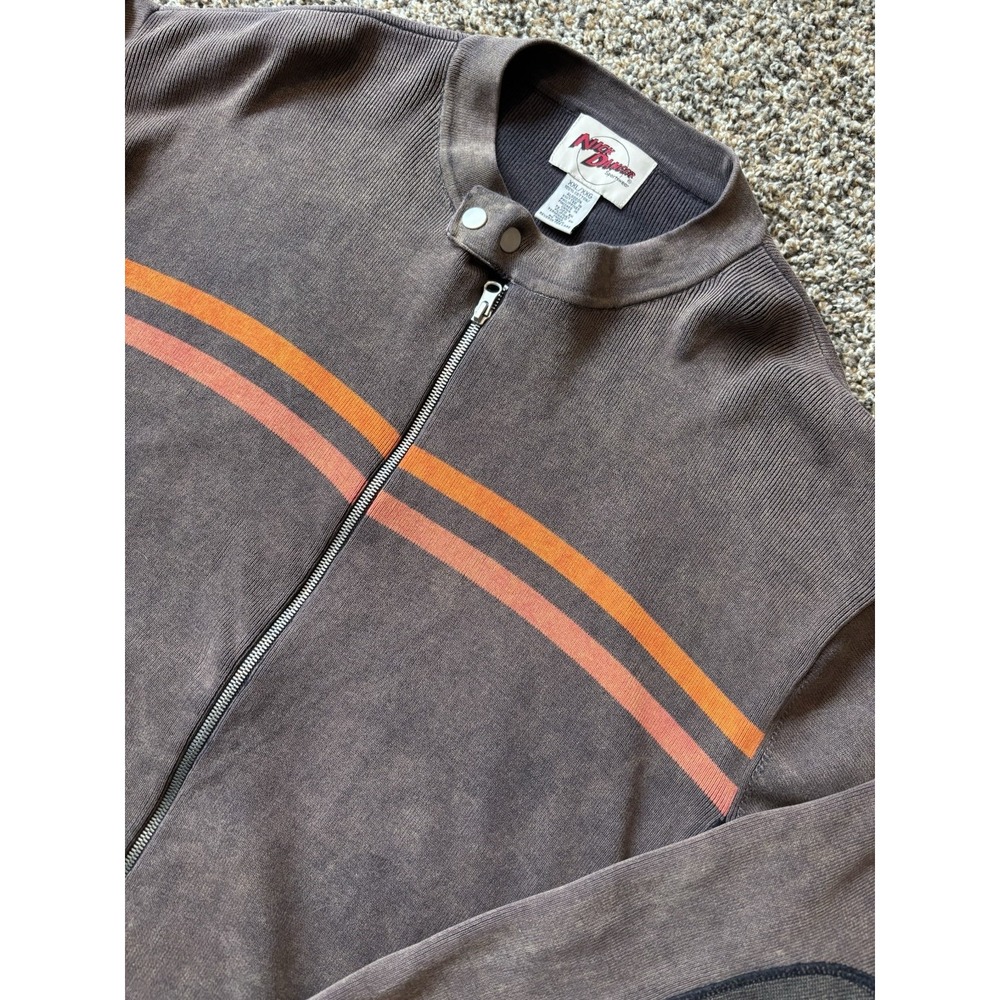 VTG Nick Danger Men's‎ Brown Full Zip Sweater Orange Stripe XXL F14